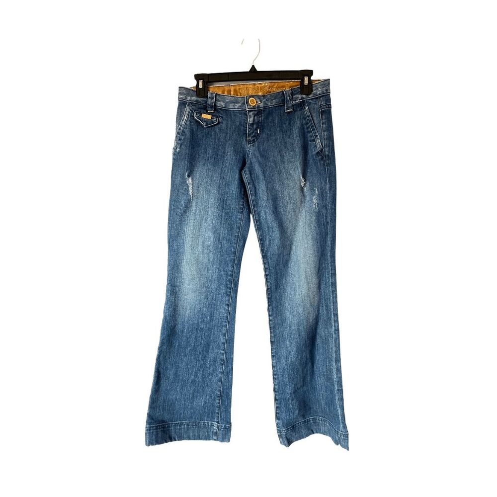 Guess Premium Bootcut Jeans Distressed 5-Pocket Regular Fit Denim Medium Wash
